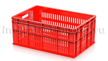 Ящик для молока, мяса, овощей и фруктов большая перфорация дно сплошное красный  в Комсомольске-на-Амуре