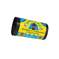 Мешки для мусора 20 л, с ушками, черные, в рулоне 30 шт., ПНД, 10 мкм, 550х440 мм, Крепакоф, 4607075710405  в Комсомольске-на-Амуре