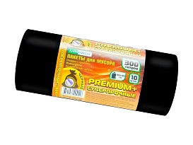 Мешки для мусора 300 л, черные, в рулоне 10 шт., ПВД 70 мкм, 1400х1000 мм, PREMIUM+, 30010160  в Комсомольске-на-Амуре