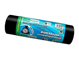 Мешки для мусора 220 л, черные, в рулоне 10 шт., ПВД, 45 мкм, 1250х930 мм, PREMIUM+, 2201068  в Комсомольске-на-Амуре
