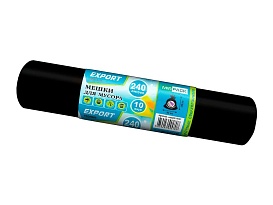 Мешки для мусора 240 л, черные, в рулоне 10 шт., ПВД 80 мкм, 1300х930 мм, EXPORT, exp 24010167  в Комсомольске-на-Амуре