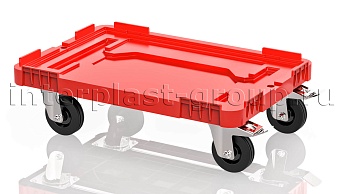 Тележка пластиковая сплошная 2 колеса с тормозом усиленная красная  в Комсомольске-на-Амуре