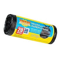 Мешки для мусора 20 л, черные, в рулоне 30 шт., ПНД, 10 мкм, 550х440 мм, Крепак, 4607075710092  в Комсомольске-на-Амуре